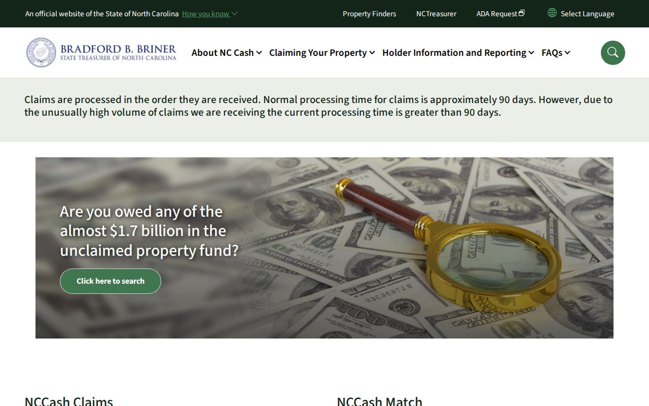 Union County people search using the NC Cash unclaimed property lookup