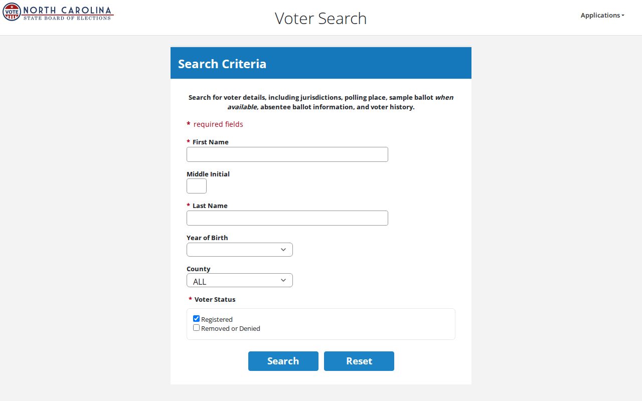 Union County voter records search fields in the NCSBE lookup