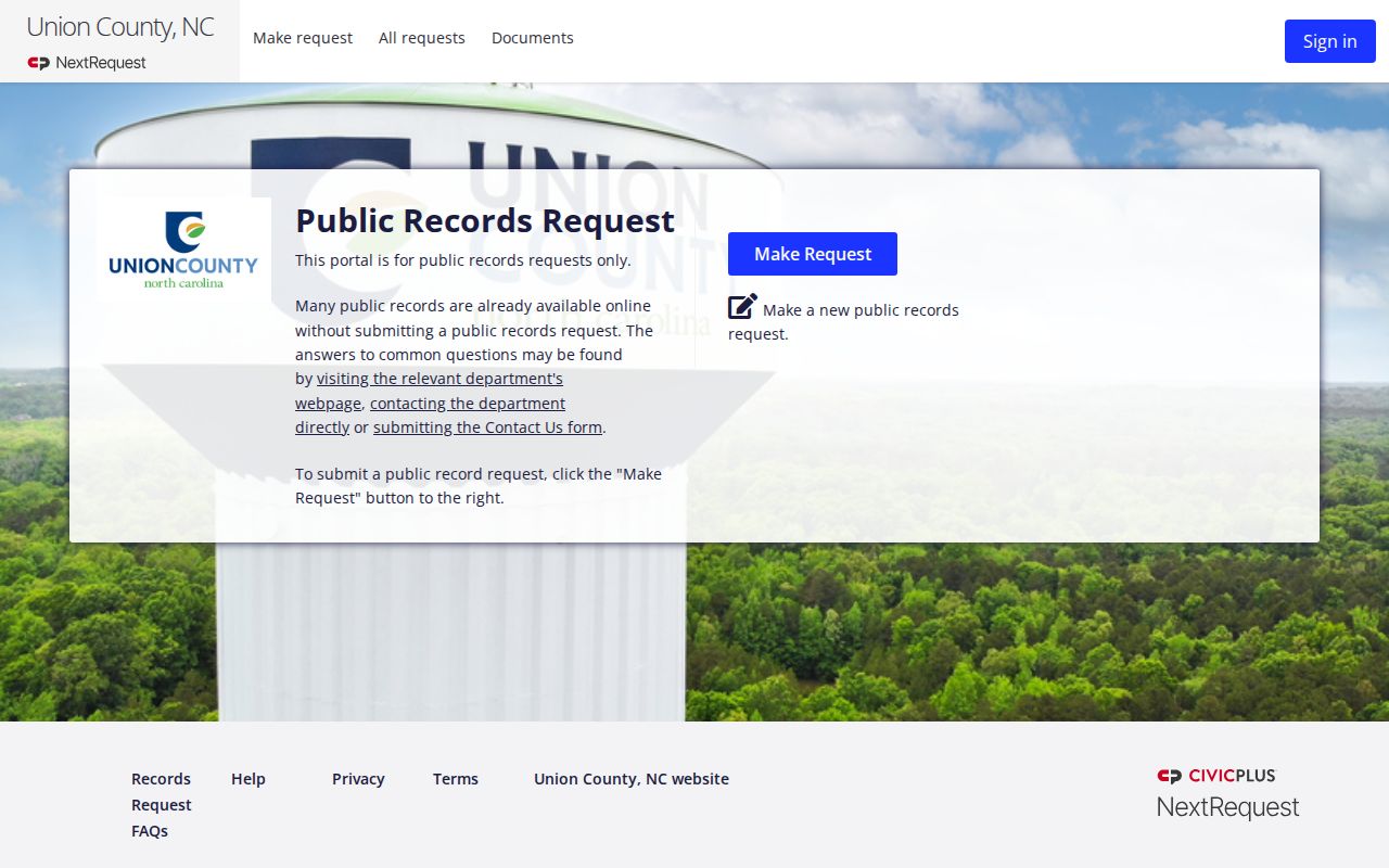 Union County public records request and tracking portal